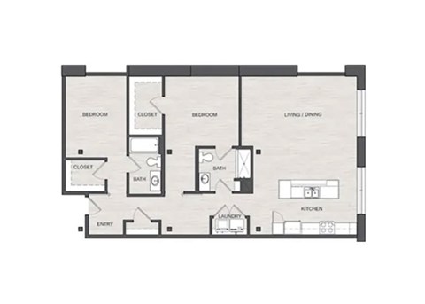 Floor plan for 2 beds, 2 baths, 1165 sqft